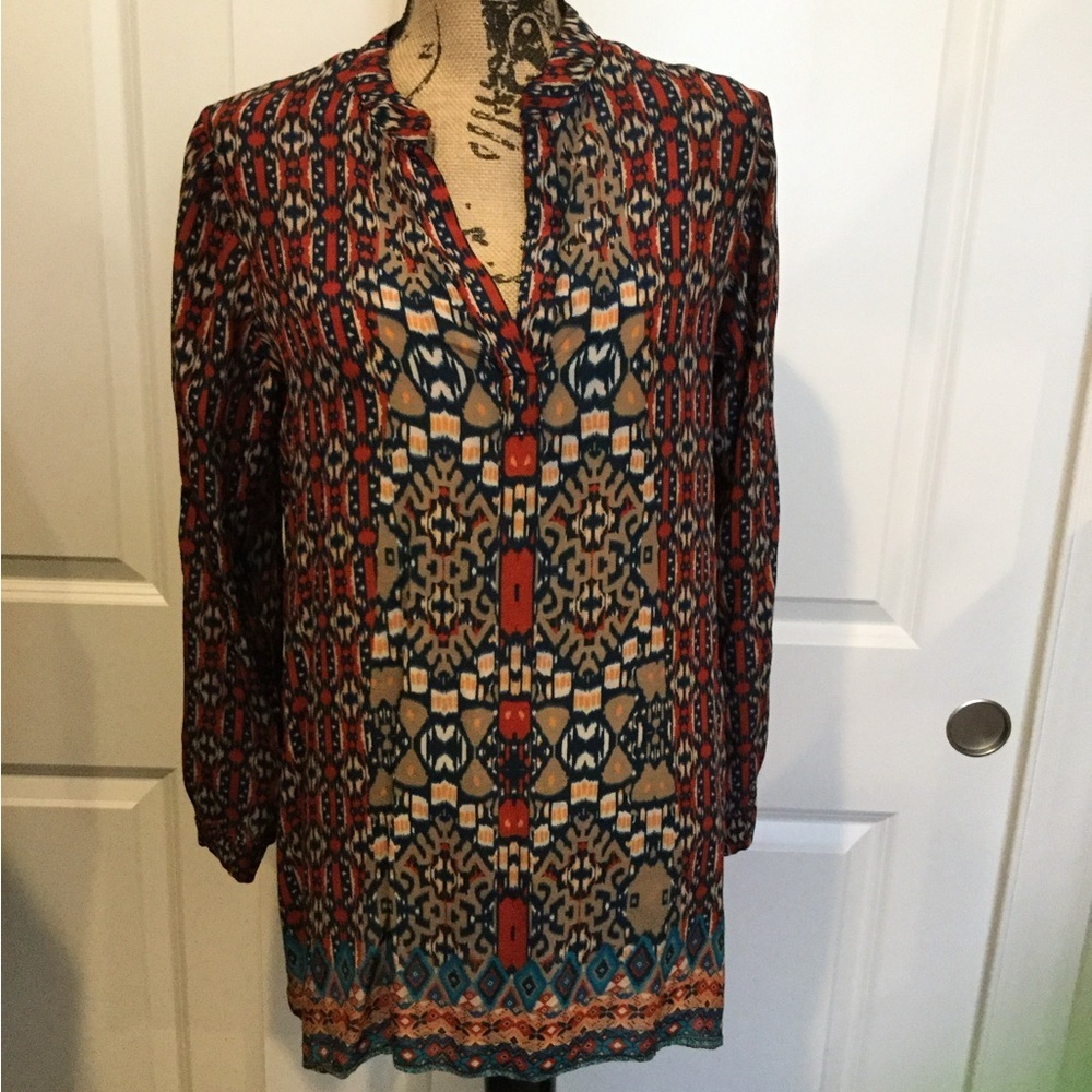 Soft Surroundings Red and Blue Geometric Blouse